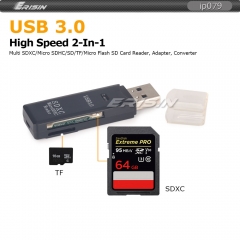 Erisin IP079 USB 3.0 2-In-1 Memory Card Reader Converter TF SD/Micro SD/SDHC/SDXC Fast Speed