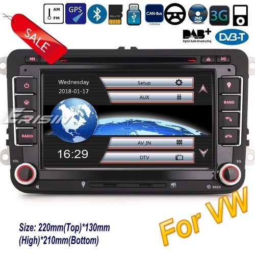 Erisin Car DVD Player ES7148V 7in Stereo Sat Navi GPS DAB+ CD  DTV For VW Golf 5 6 Passat Tiguan Polo Sharan Jetta Seat Skoda Bluetooth SWC