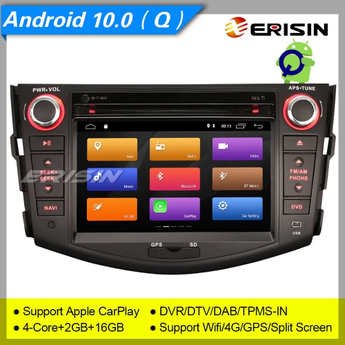 Erisin ES3024R Android 10.0 Toyota RAV4 Car Stereo CD Bluetooth DAB+ DSP CarPlay 4G TPMS DVR 7“ DSP Navi DVR TPMS DVR OBDII Mirror Link Bluetoot
