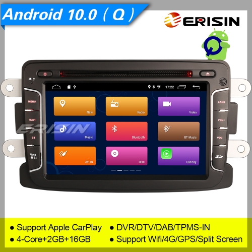 Erisin ES3029D CarPlay DSP Android 10.0 DAB+Car Stereo Sat Navi DVD Renault Dacia Sandero Duster Logan 7" SWC TPMS DVR OBDII Mirror Link Bluetooth