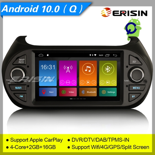 Erisin ES3075F CarPlay Android 10.0 Fiat Fiorino Citroën Nemo Peugeot Bipper Car Stereo DAB+ Sat Navi 7" OBD II DVR CAM TPMS Wifi Mirror Link 4G
