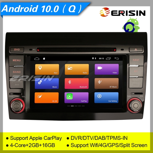 Erisin ES3071F Android 10.0 Fiat Bravo Car Stereo DVD Bluetooth DAB+ DSP CarPlay 4G TPMS DVR CAM Sat Navi Bluetoth OBD II Mirror Link Wifi Split Scree