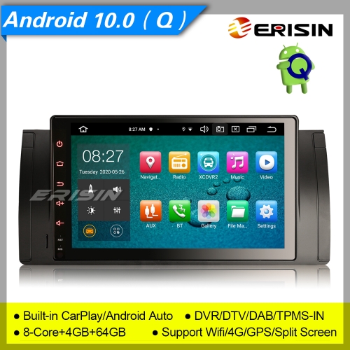 4+64G 8 Core PX5 CarPlay DSP Android 10.0 Car Stereo BMW E53 E39 5er X5 M5 DAB+ Radio Sat Navi GPS CAM DVR OBD BT TPMS 9" Erisin ES8102B