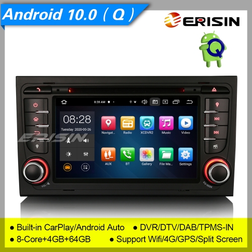 4+64GB 8 Core PX5 CarPlay Android 10 Audi A4 Car DVD Player S4 RS4 8E 8F B9 B7 Car Stereo Sat Navi DAB+ Radio DSP DVR CAM BT OBD TPMS7" Erisin ES8178A