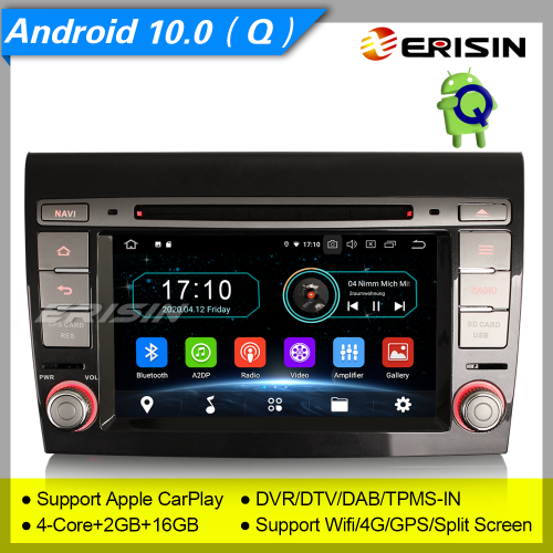 2+16GB PX30 Android 10.0 Fiat Bravo 2007-2014 4G Car DVD Player Car Stereo Sat Navi CarPlay Bluetooth DAB+ DVR TPMS OBD DTV 7" Erisin ES5971F