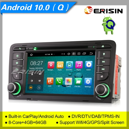4+64G 8 Core Android 10.0 Audi A3 Car DVD Player S3 RS3 RNSE-PU DAB+ Radio Car Stereo Sat Navi DSP DVR TPMS GPS CarPlay 7" Erisin ES8147A