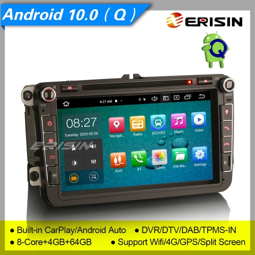 4+64G 8 Core DSP CarPlay Android 10.0 Car DVD Player Stereo Android 10 DAB+ Car DVD Player For VW Golf T5 Yeti Seat Skoda Jetta BT 8" Erisin ES8105V