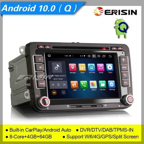 4+64G 8 Core DSP CarPlay Android 10.0 Car DVD Player Stereo Android 10 DAB+ Car DVD Player For VW Golf T5 Yeti Seat Skoda Jetta BT 7" Erisin ES8148V
