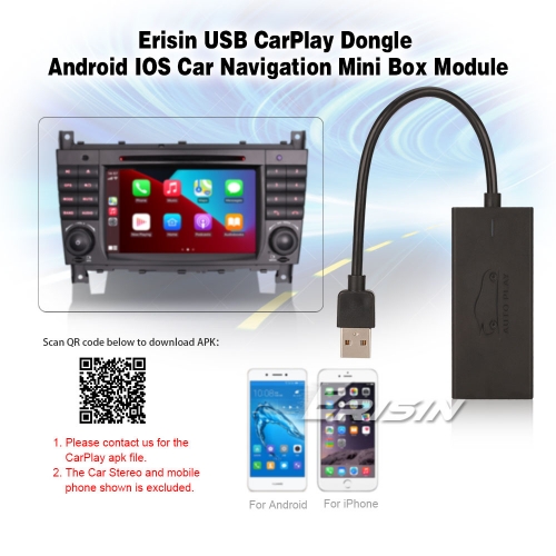 Erisin ES223 CarPlay Dongle USB For Android Car Stereo Radio SatNav Box Mirror For iPhone IOS Android Mobile Phone