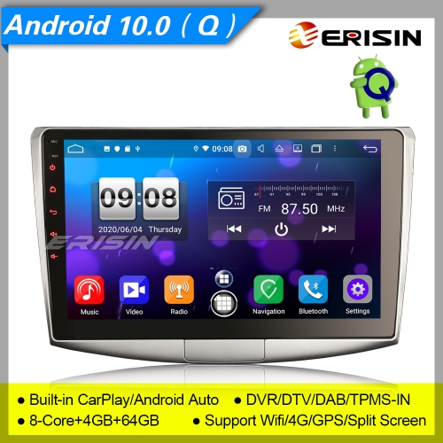 CarPlay DSP Android 10.0 Car Stereo VW Passat B6/B7/CC 2008-2015 DAB+ TPMS 2-UI DVR Sat Navi 10.1" BT DVR Erisin ES8717P