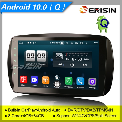 CarPlay DSP Android 10.0 Car Stereo Mercedes-Benz SMART 2016-2018 DAB+ TPMS 2-UI DVR Sat Navi 9" BT DVR Erisin ES8799S