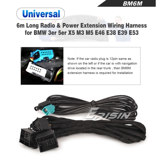 BMW extension power cable E39 E46 E53 6m Harness 17Pin 40Pin for aftermarket Car Stereo Radio Audio Autoradio Erisin BM6M