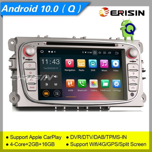 2+16GB PX30 Android 10.0 Ford Car DVD Player Focus Mondeo C-Max S-Max Galaxy DAB+ CarPlay DVR Car Stereo Sat Navi BT TPMS 7" Erisin ES5109FS