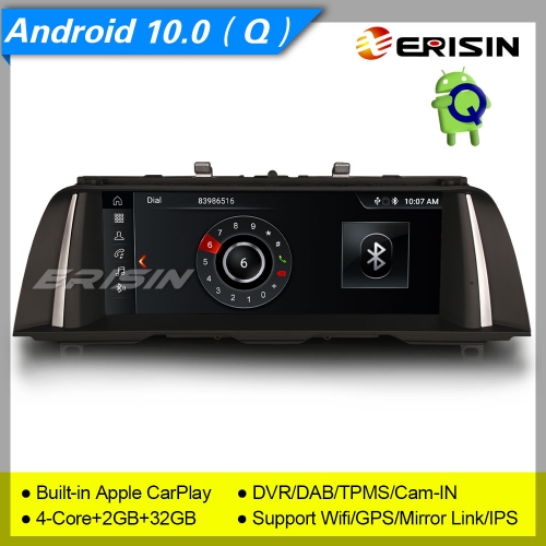 2+32GB MTK8227L Android 10.0 Car Stereo BMW 5er F10/F11 CIC Car OEM Idrive Centric System DAB+ Radio GPS BT SWC DVR TPMS IPS 10.25" Erisin ES3110I
