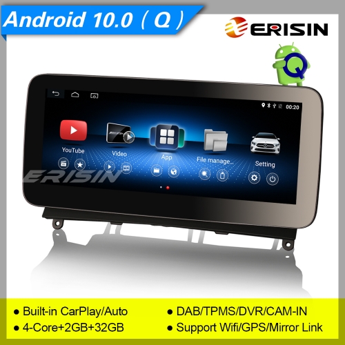 2+32GB MTK6737 CarPlay/Auto Android 10.0 Car Stereo Mercedes Benz C-Class W204 NTG 4.0 DAB+ 4G DVR GPS IPS 10.25" Erisin ES2640C