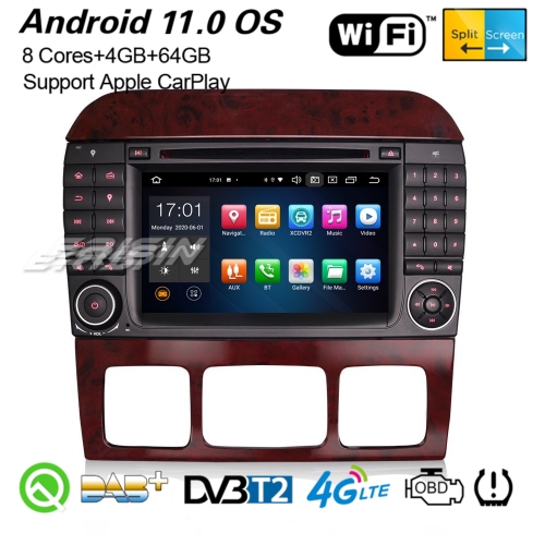 4+64G 8 Core PX5 DSP Android 11.0 Car DVD Player Mercedes Benz S Class W220 CL W215 CarPlay DAB+ Radio Sat Navi DVR TPMS SWC BT 4G 7" Erisin ES8182S