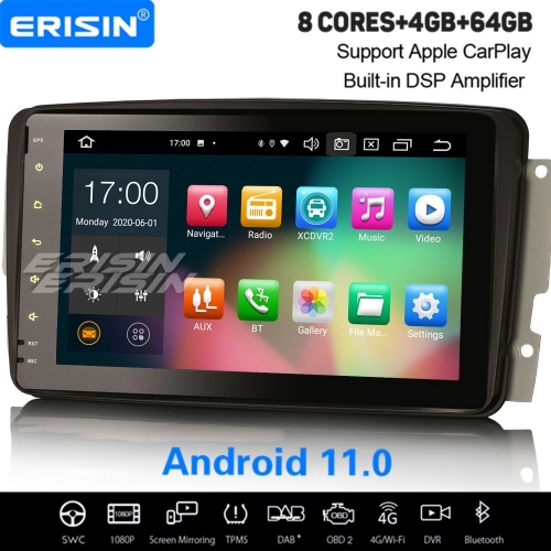 4 + 64G 8 Core CarPlay Android 11.0 Autoradio Mercedes Benz W203 W209 W639 W463 C CLK Classe G DAB + Radio Sat Navi GPS DSP BT DVR TPMS 8 "Erisin ES81