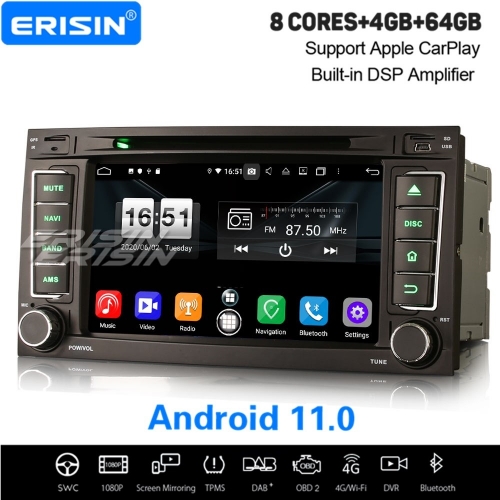 For VW T5 Multivan Touareg CarPlay Android 11 Car DVD Player DAB+DVR 8-Core OBD DSP 7" Erisin ES8706TN