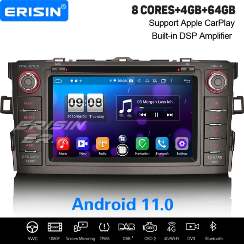 8-Core 4+64G PX5 CarPlay DSP Android 11.0 Car DVD Player TOYOTA AURIS COROLLA ALTIS DAB+ TPMS 2-UI 8737 7" Erisin ES8704A